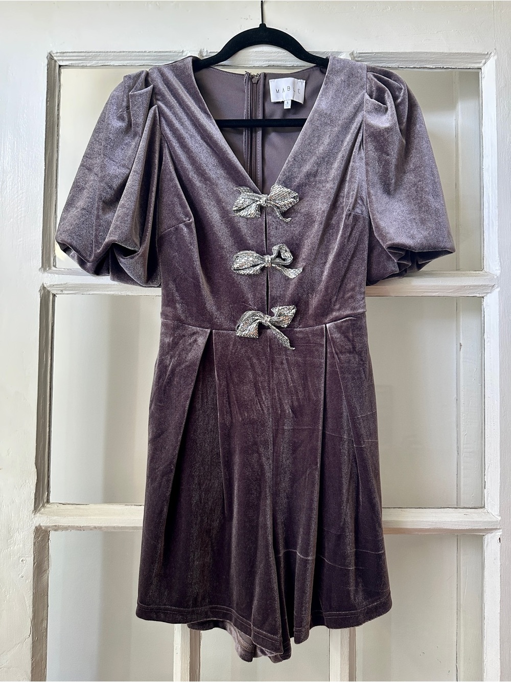 Petal & Pup Mable Norah Velvet Romper with Puffy Sleeves